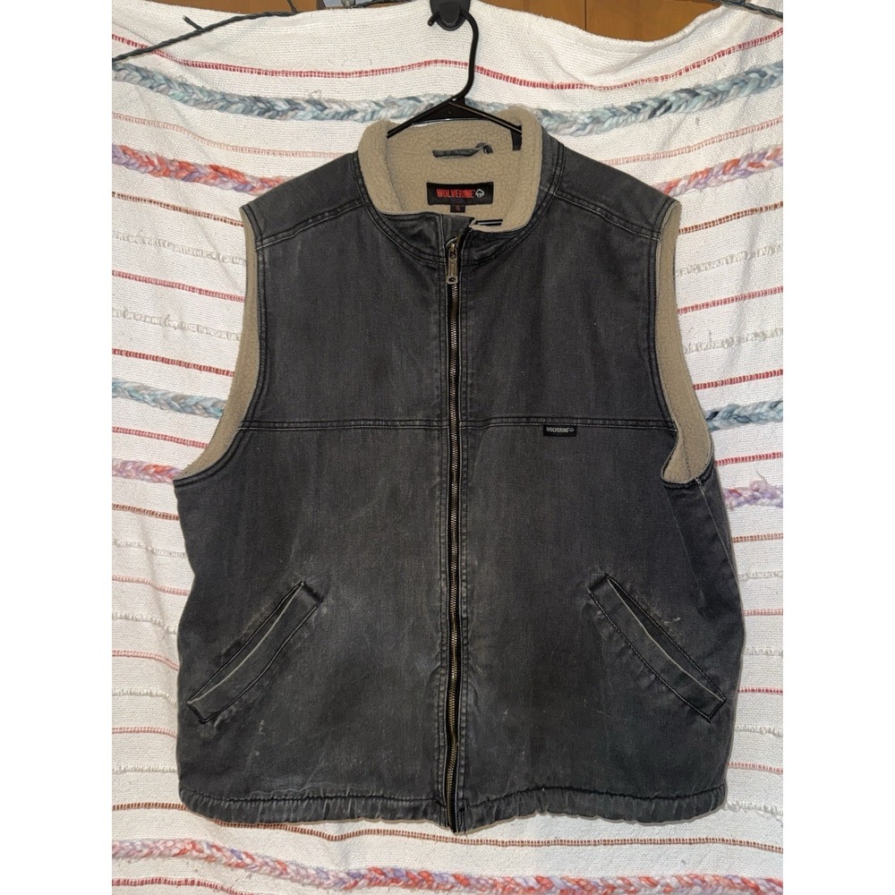Wolverine Canvas Sherpa Lined Vest Full Zip Workwear Vintage Faded Look Size XL